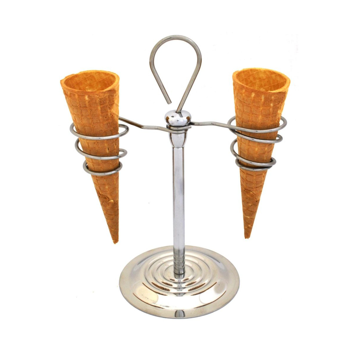 Porta coni gelato 2 spirali inox Ø17cm h22cm